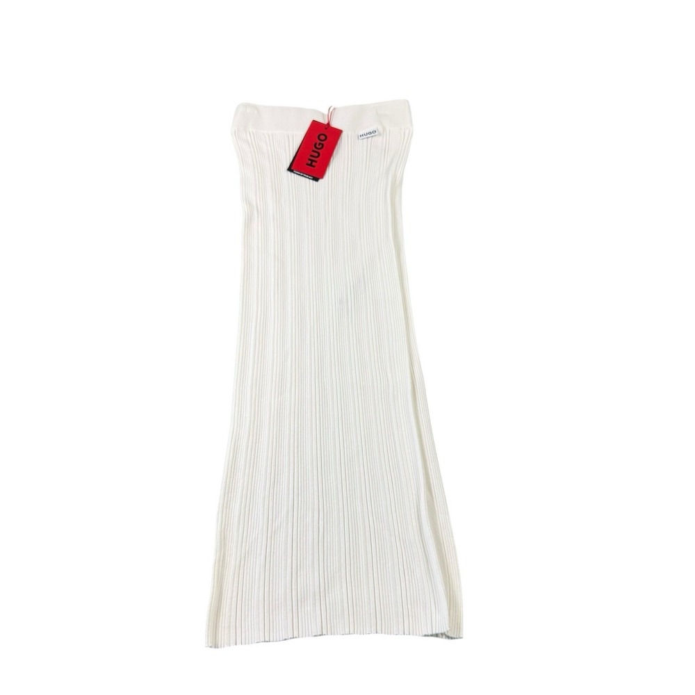 Hugo Boss White Crepe Ribbed Tube Skirt Sareplie Size Small NWT 50514292